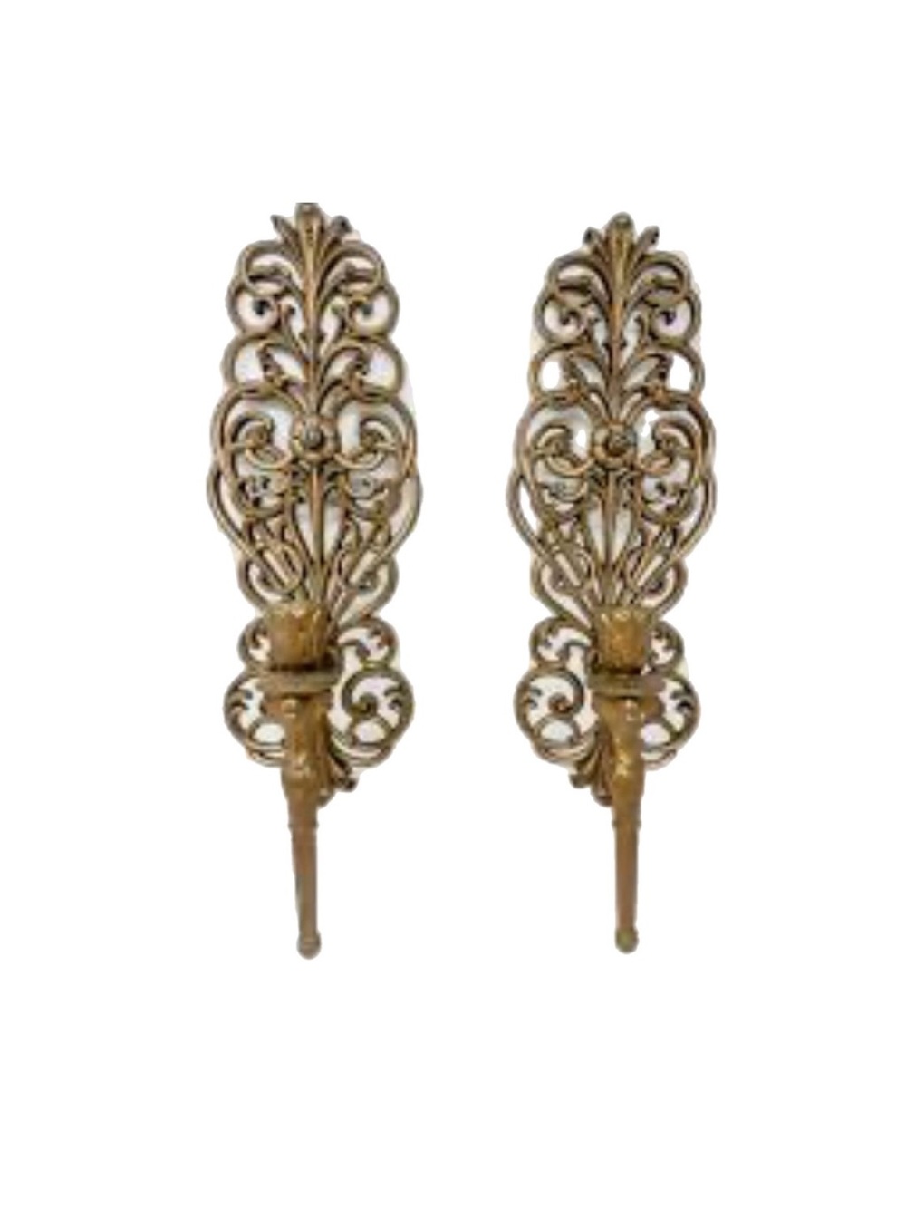 Vintage Gold Burwood Wall Sconce Set: Ornate 70s Candle Holders 20” x 6”
